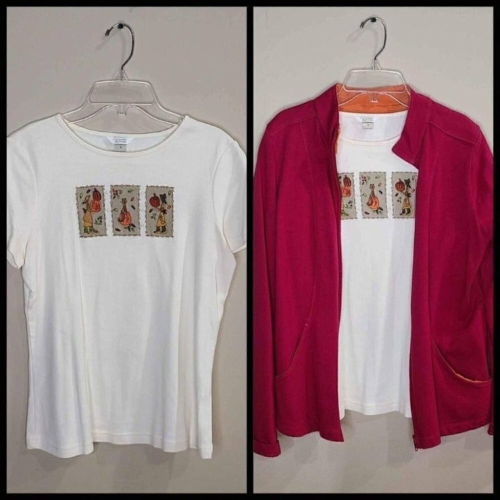 Christopher & Banks Short Sleeve Top & Full-Zip Jacket Size Small